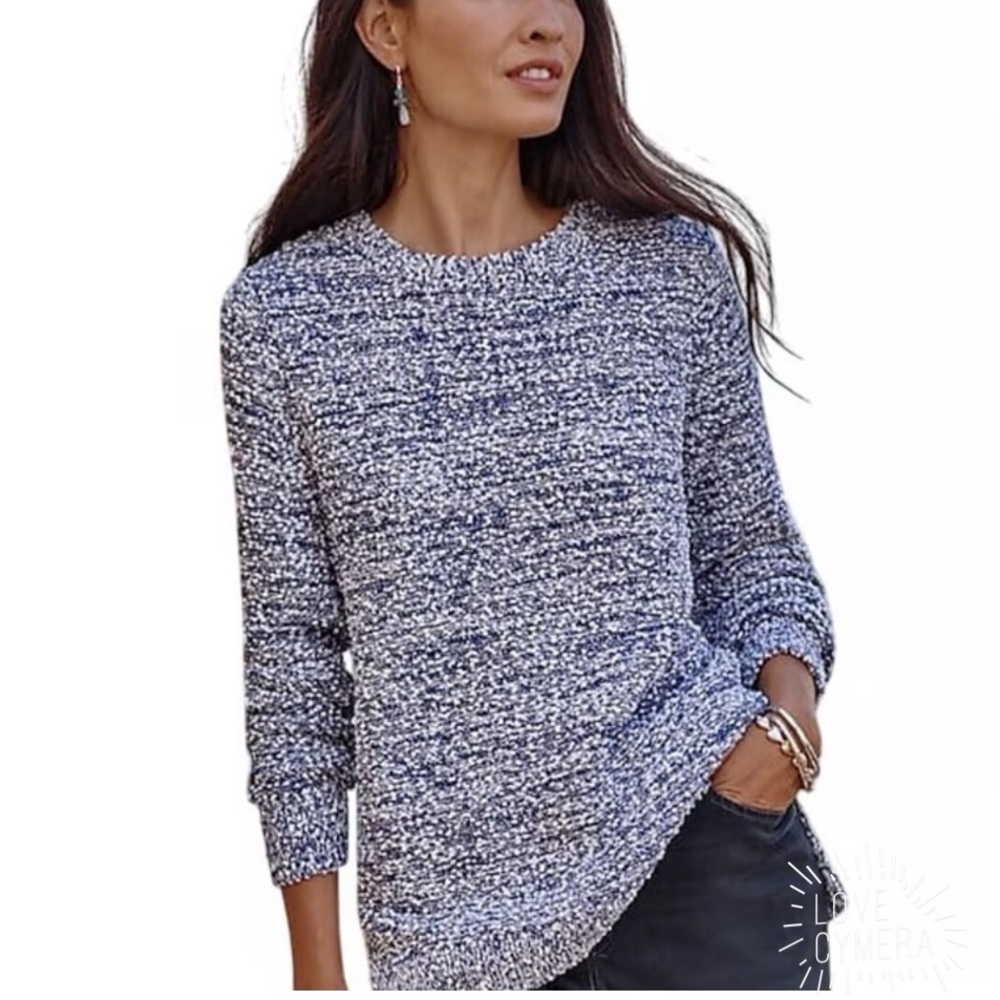Pure Jill S Petite Heathered Blue White Bouclé Knit Sweater